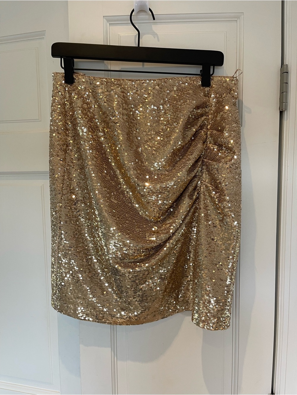 INC International Concepts Gold Sequin Midi Skirt with Draped Detail